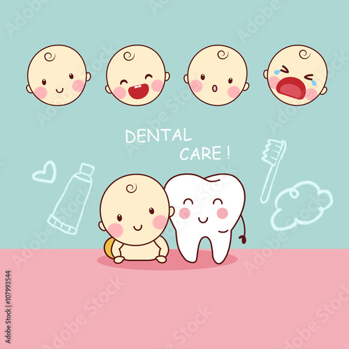 cute cartoon tooth with baby