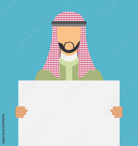 Arabic Man Holding a Blank Horizontal Banner