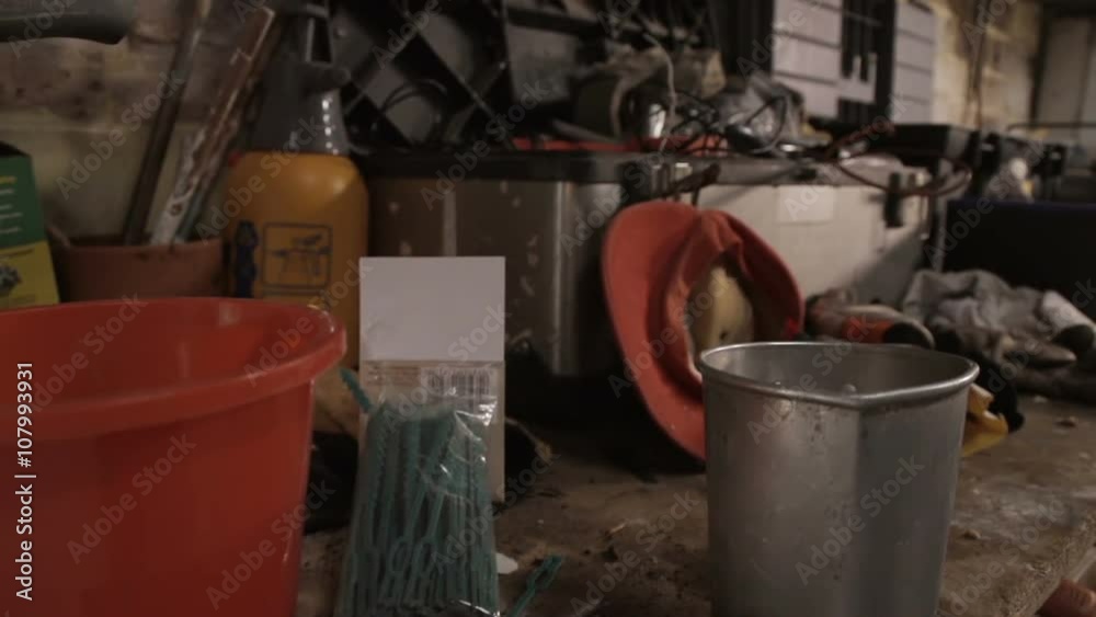 Rustic Workman's Garage With Old Tools And Rustic Style Cabinets Rustic Workman's Garage With Old Tools And Rustic Style Cabinets