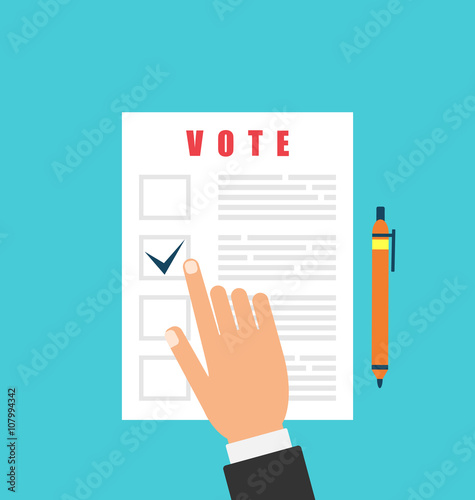 Human and Ballot Papers. Election and Voting Elements photo