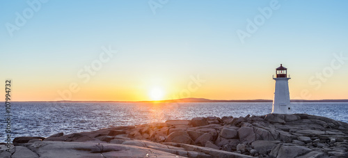 Panorama of Peggys Cove Lighthouse at Sunset