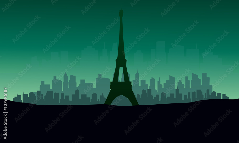 silhouette of eiffel tower with green backgrounds