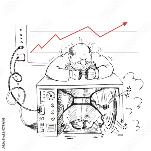 Comic illustration on a theme Productivity, work efficiency, intensification, power load efficiency.  Drawing by hand