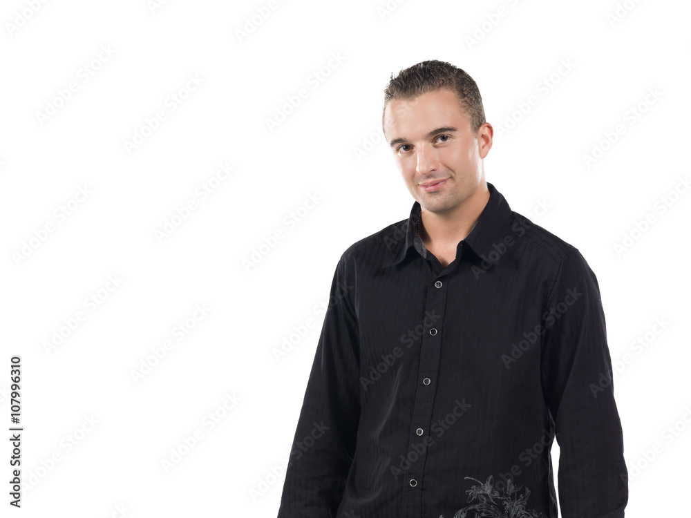 attractive guy smiling while looking at camera attractive guy smiling while looking at camera
