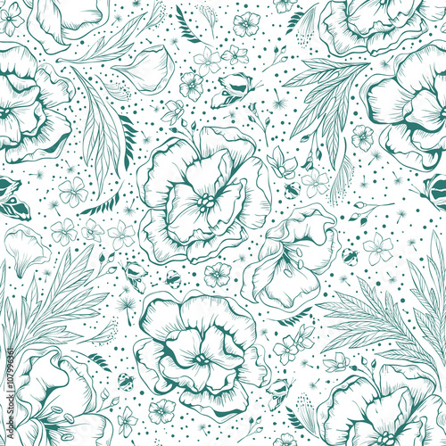 Green flowers. Seamless floral background