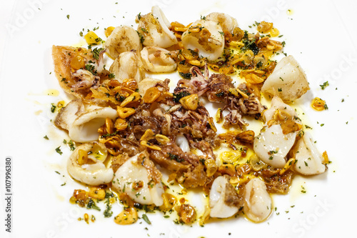 cooked squid plate with olive oil