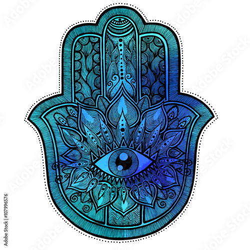 Hamsa or hand of Fatima, good luck charm, vector illustration