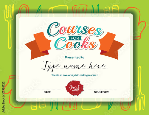Kids Cooking courses certificate template