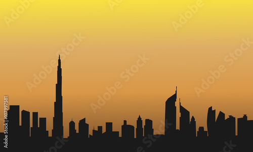 Dubai at the sunrise of silhouette