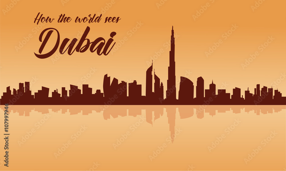 Dubai city skyline silhouette with brown backgrounds