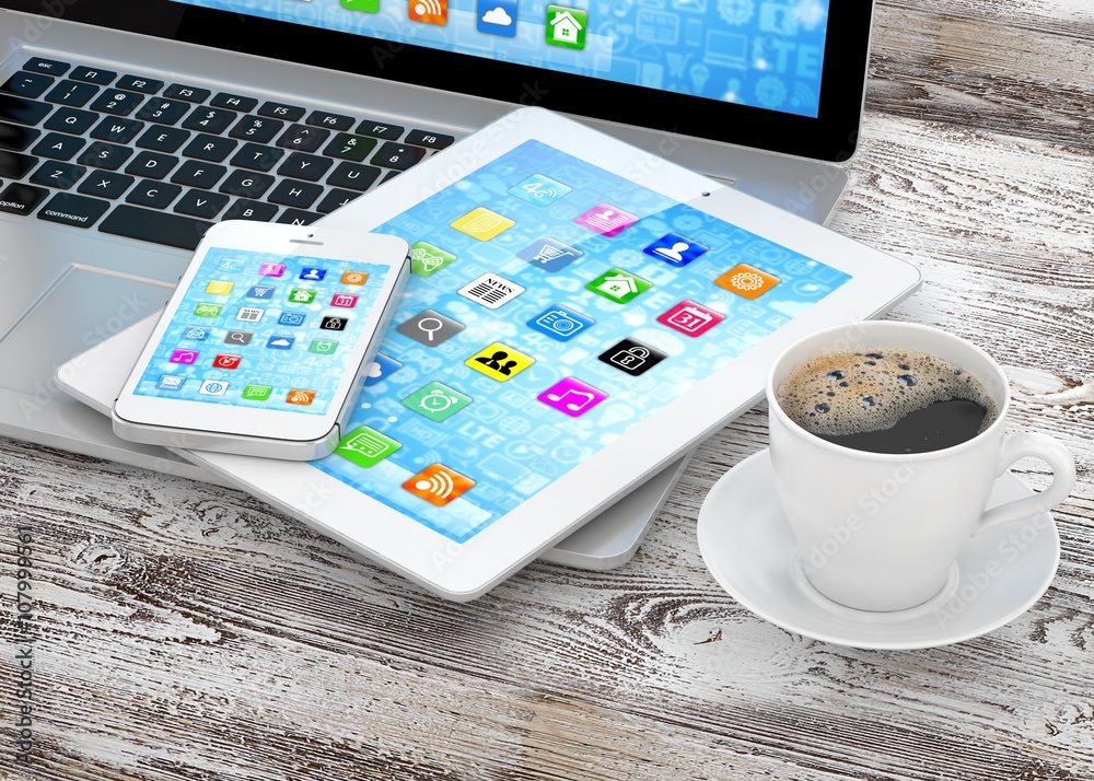 Laptop, phone and tablet pc. 3d rendering. Laptop, phone and tablet pc. 3d rendering.