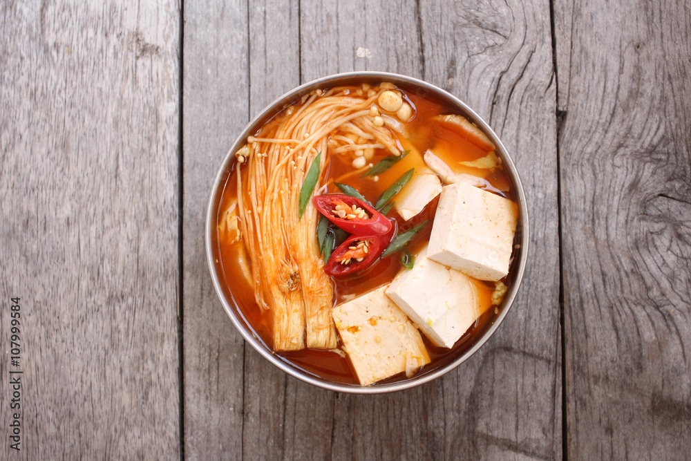 Korean tofu soup with kimchi Stock Photo | Adobe Stock