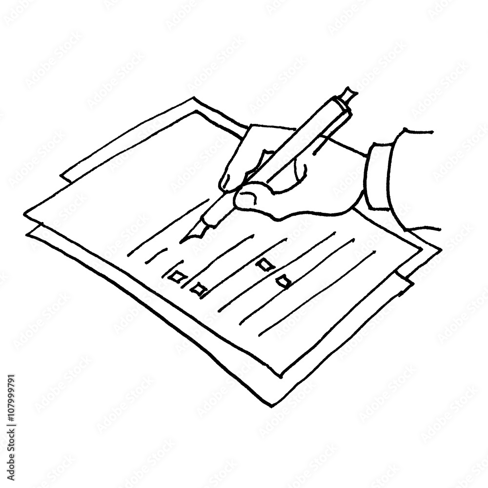 The signing of the document. Hand, pen, signature, paper. Drawing by hand  Stock Vector | Adobe Stock