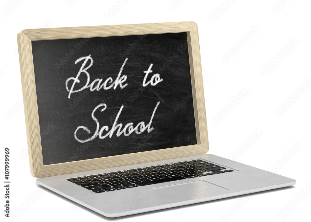 Laptop with chalkboard, back to school, education concept. 3d rendering. Laptop with chalkboard, back to school, education concept. 3d rendering.