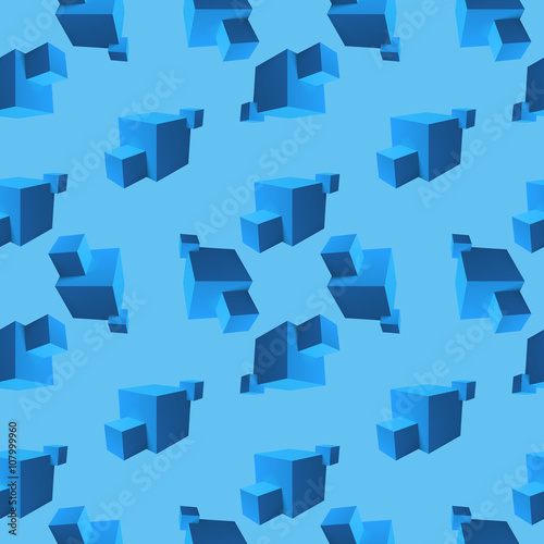 Abstract seamless pattern with overlapping blue cubes