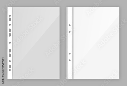 File. plastic, stationery bag to store and protect paper documents with perforations on one side for connection.