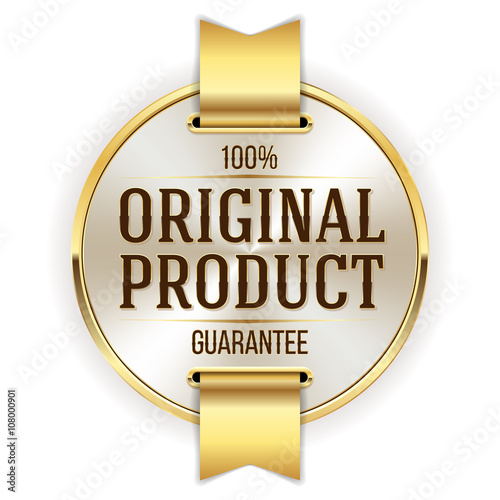Gold original product badge with ribbon on white background