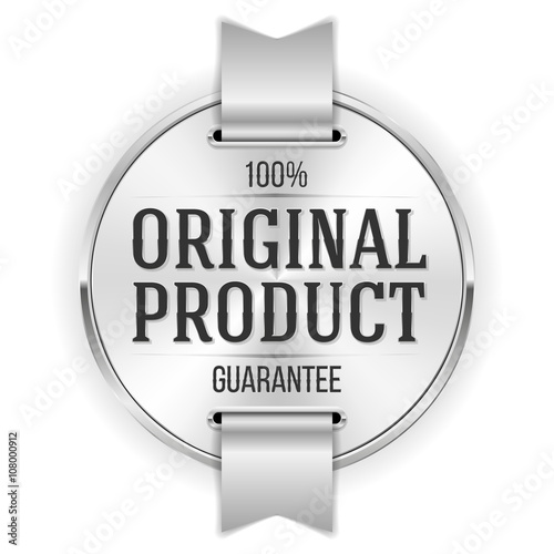 Silver original product badge with ribbon on white background