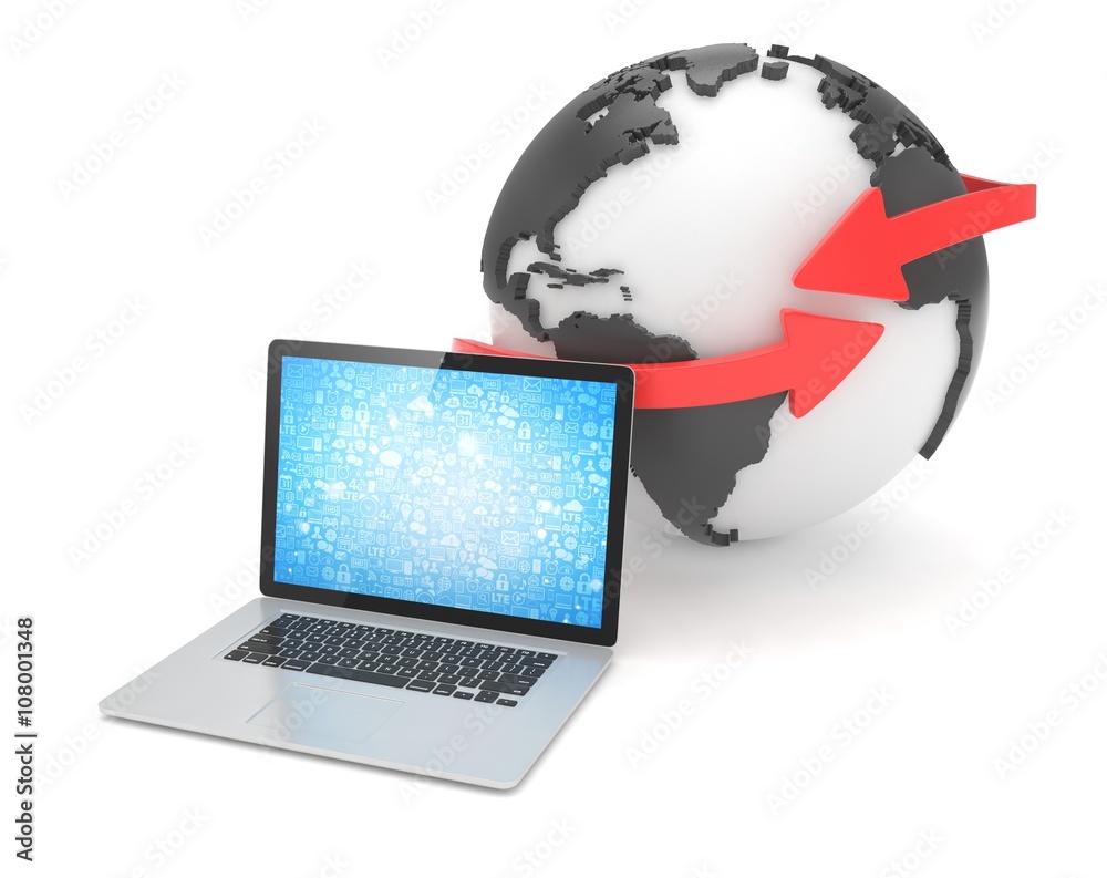 Laptop network and earth globe. 3d rendering. Laptop network and earth globe. 3d rendering.