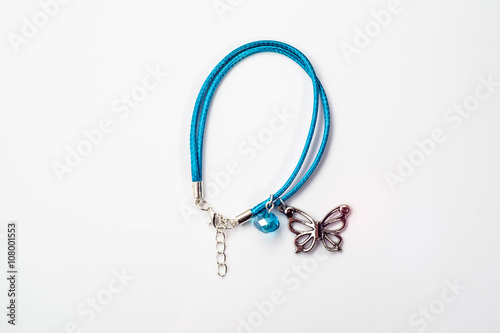 Youth bracelet made with leather and crystal glass, female jewelry and fashion