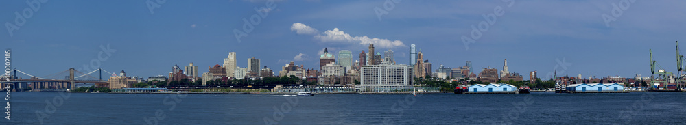 Panoramic of the skyline of Brooklyn, New York on the east River. 