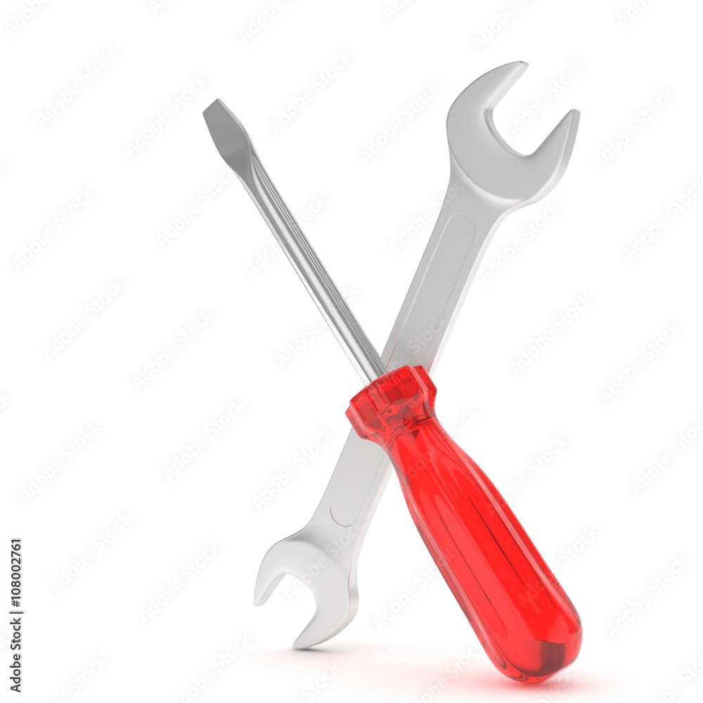3D Illustration Wrench and screwdriver, service concept 3D Illustration Wrench and screwdriver, service concept