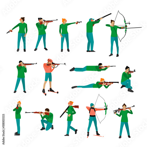 Vector set of sport shooting positions. Design elements and icons isolated on white background