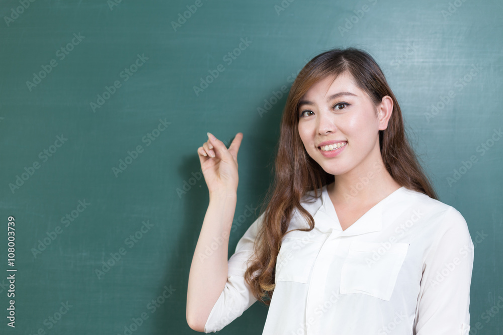 beautiful girl teacher with green blackboard beautiful girl teacher with green blackboard