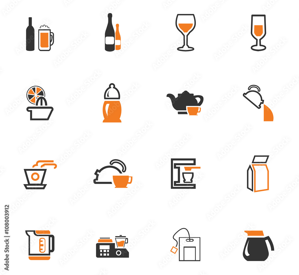 Utensils for the preparation of beverages icons Utensils for the preparation of beverages icons