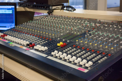 Room of sound producer at the sports arena