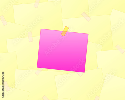 Blank Pink Sticky Note with Translucent Masking Tape on Yellow Notes Wall Illustration