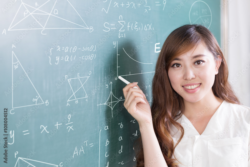beautiful girl teacher with green blackboard beautiful girl teacher with green blackboard