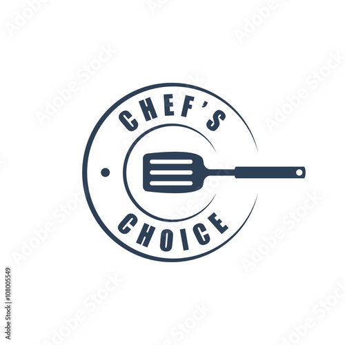 "Chef's choice", restaurant round logotype with spatula silhouette
