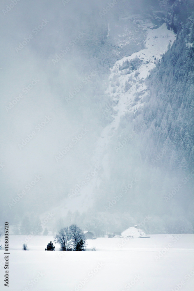 Fototapeta frosty foggy mountains