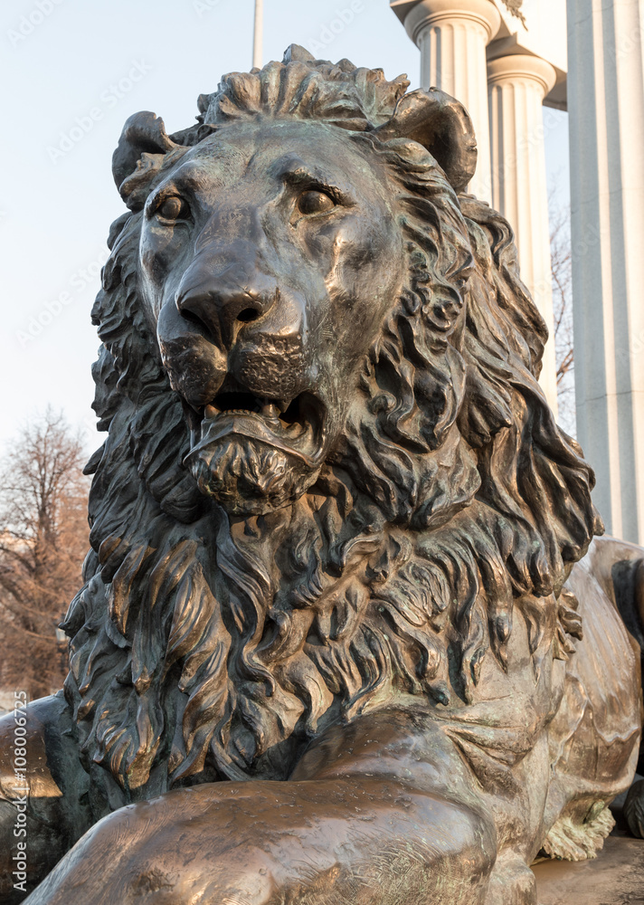 Metal sculpture of lion head