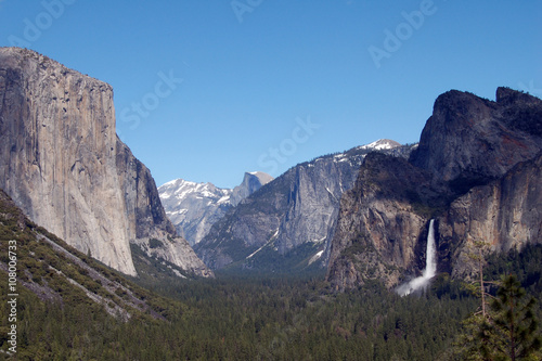 Yosemite mountains and forest with fall and blue sky