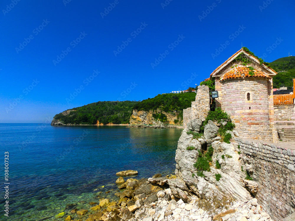 Ancient fortress standing near Adriatic sea. Budva. Montenegro. 