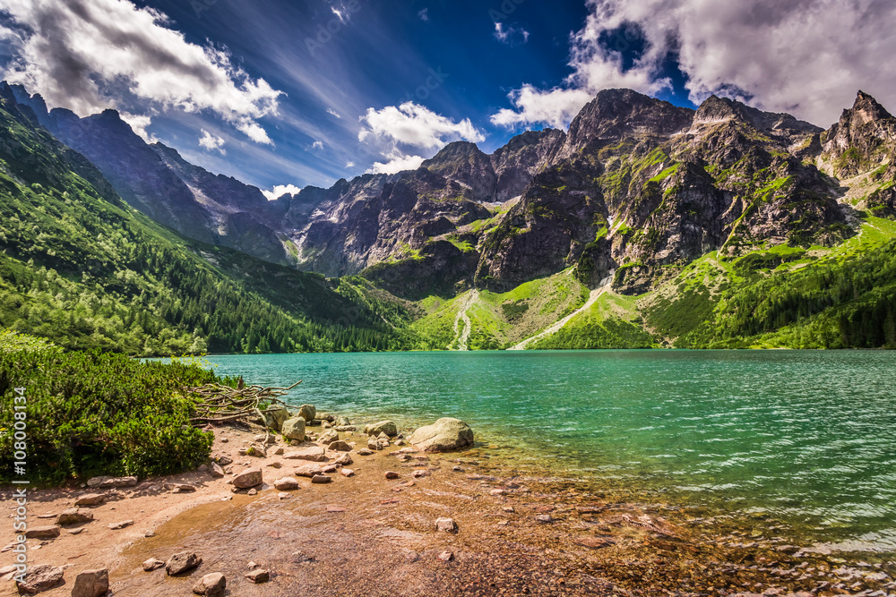 Fototapeta premium Lake in the Tatra Mountains at dawn, Poland