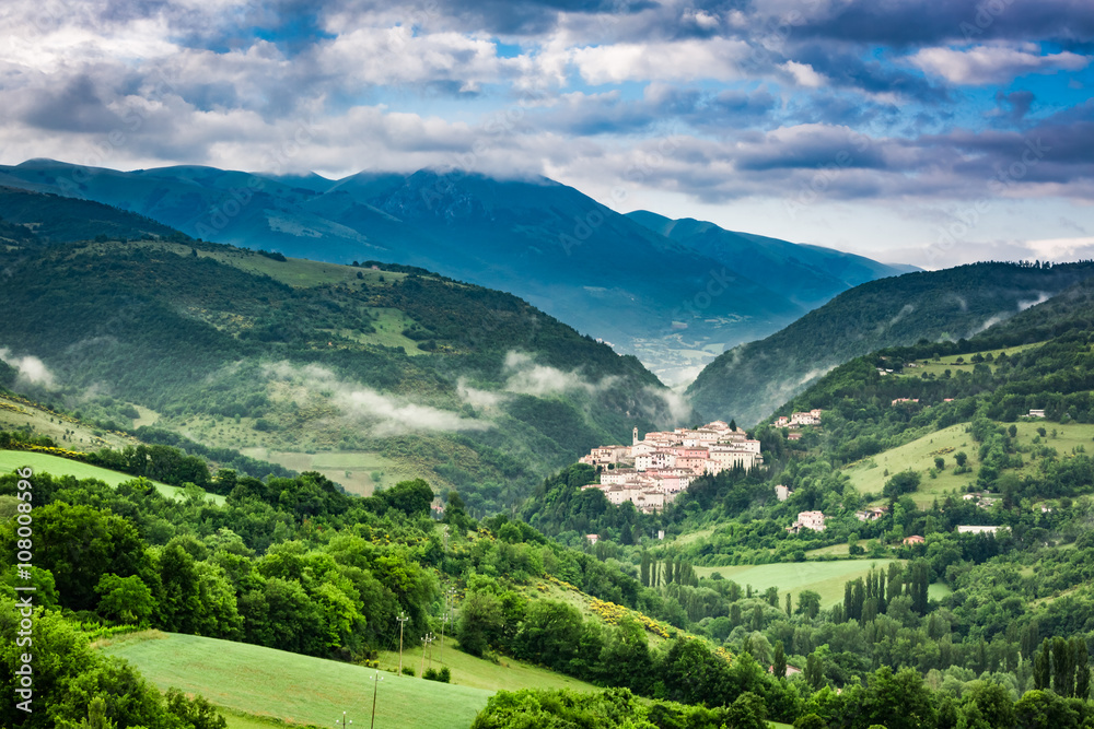 Sunrise over the village of Preci in Umbria, Italy Sunrise over the village of Preci in Umbria, Italy