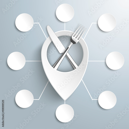 White Location Marker Knife Fork 8 Circles