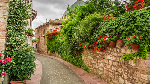 Decorated street in small town in Italy, Umbria