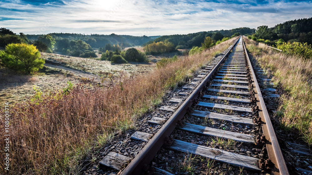 Old railway line in the frosty sunrise Old railway line in the frosty sunrise