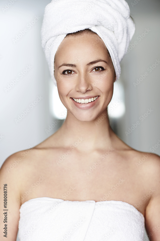Beautiful spa woman wearing towel, portrait Beautiful spa woman wearing towel, portrait