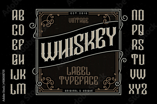 Vintage whiskey label typeface with decorative frame