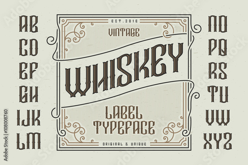 Vintage whiskey label typeface with decorative frame