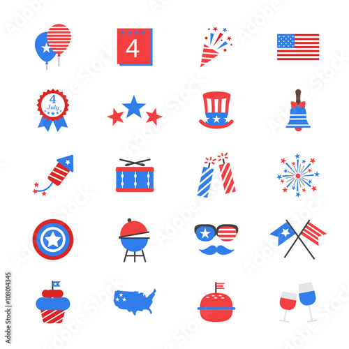 Independence Day Flat Color Icons