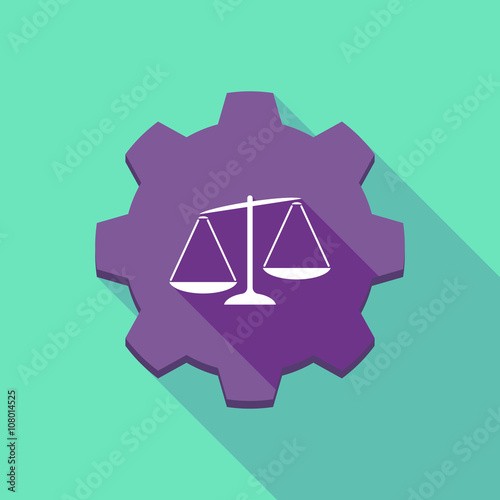 Long shadow gear icon with  an unbalanced weight scale