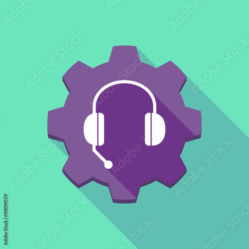 Long shadow gear icon with  a hands free phone device