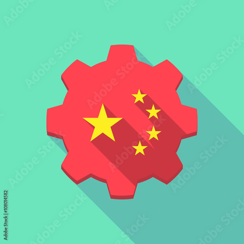 Long shadow gear icon with  the five stars china flag symbol