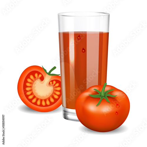 Tomato juice. Red tomato juice in glass. Natural vegetable drink